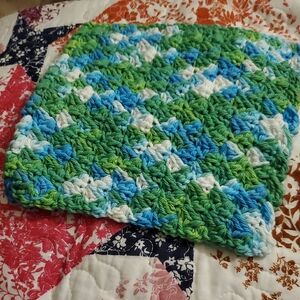 Handmade Crochet Potholders in Green and Blue